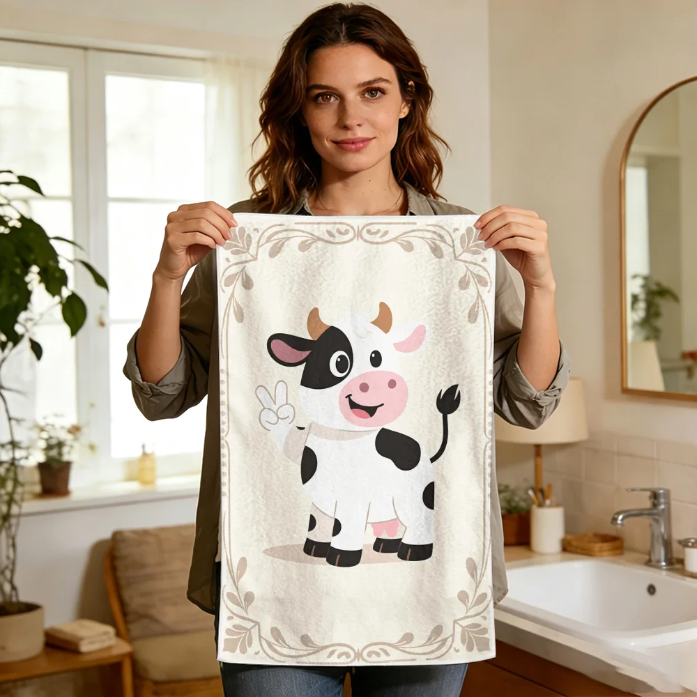 1pc/2pcs Cartoon Cow Print Kitchen Towel-Super absorbent, reusable polyester dishcloths perfect for home decor, cooking, baking