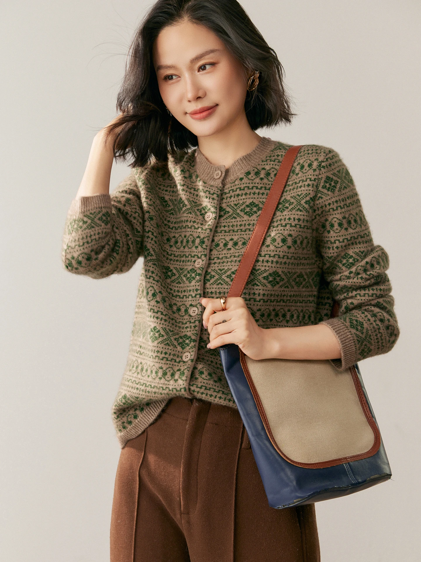 Women's 100% Goat Cashmere Cardigan Sweater Autumn Winter O-neck Button Fair Isle Retro Soft Knit Clothing Light Luxury High-end