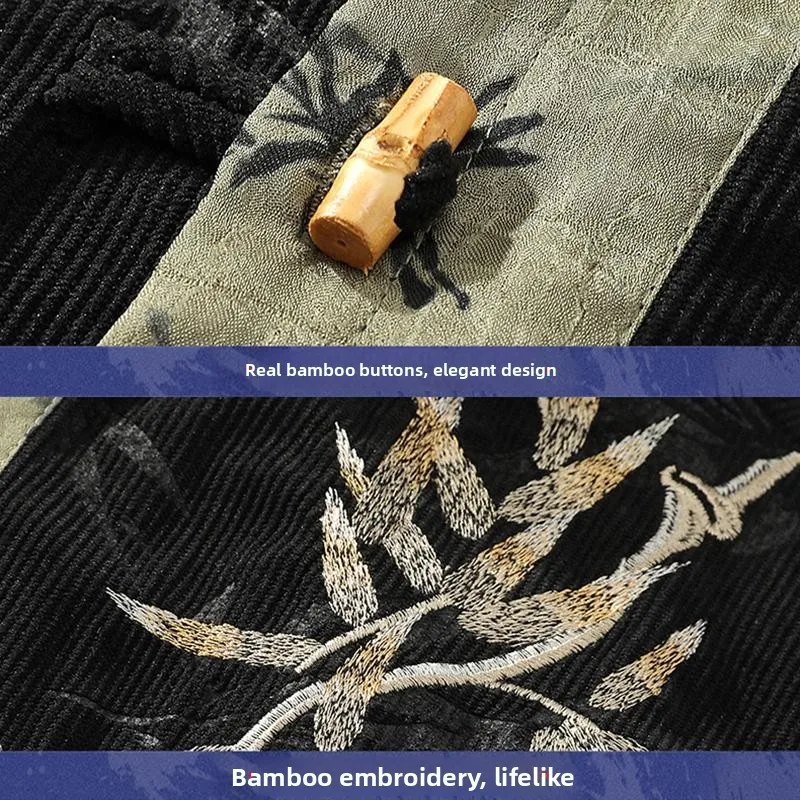 

Новый китайский тюнер с бамбуковой вышивкой Le, мужской повседневный ретро весенне-осенний вариант Hanfu, одежда, дышащая верхняя одежда