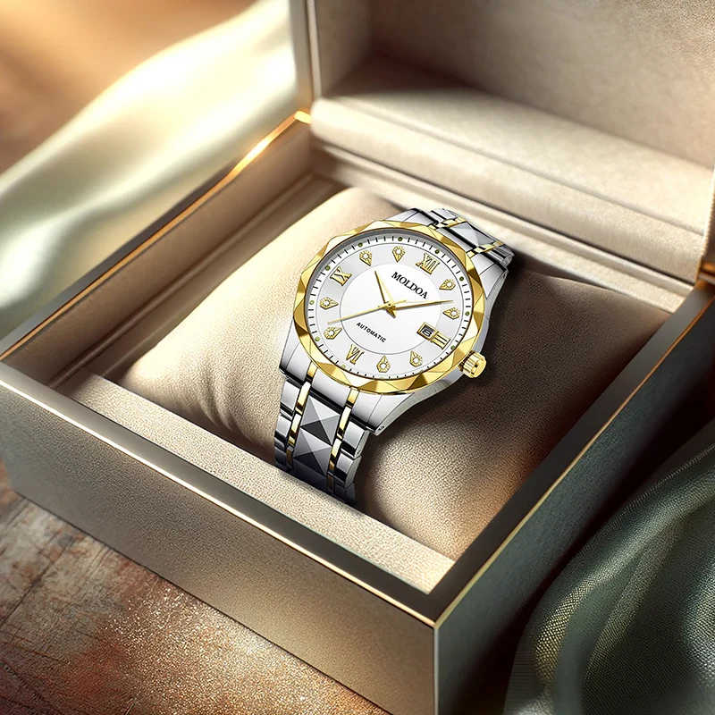 

Мужские серебристо-желтые элитные кварцевые часы в деловом стиле с календарем и стальным ремешком.