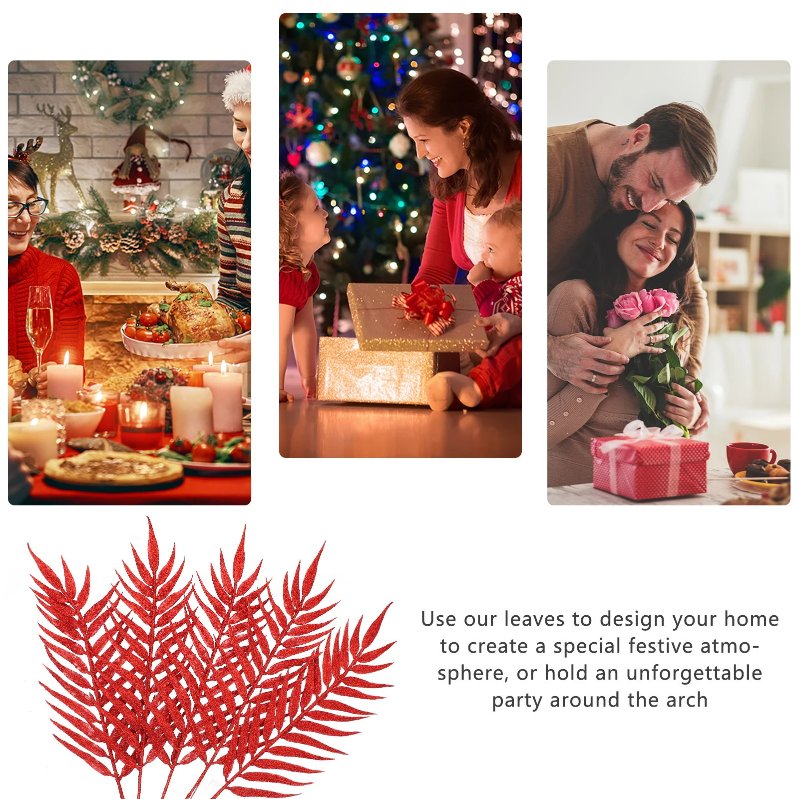 

5pcs Christmas Glitter Leaves Artificial Leaves Ornament For Xmas Tree Decor Party Home Office Decoration Festive Branches