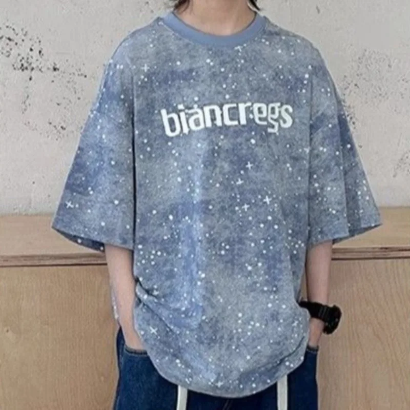 2026 New Boys Summer Starry Tie Dye Short Sleeve T-Shirt Pure Cotton Hot Sale Stylish Boys Tops