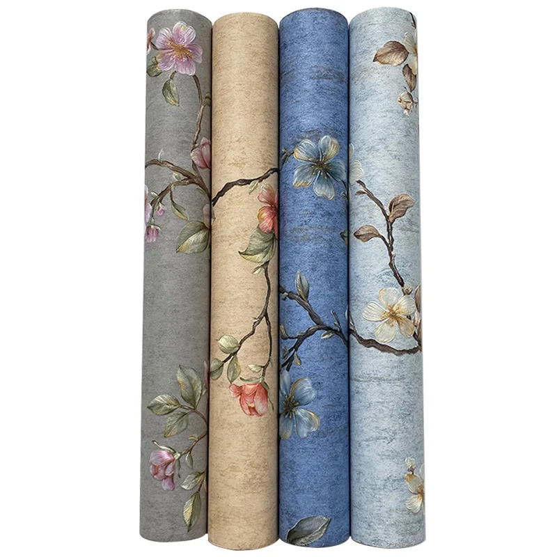 Vine Rustic American Flower Wall Papers Home Decor Vintage Wallpaper  for Living Room Bedroom Decoration Mural Blue,Yellow,Khaki