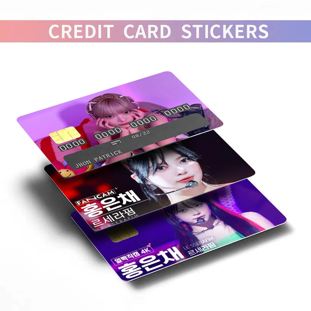 Le Eunchae Sserafim Stickers Bank Credit Card Stickers Metro-Card Skin Cover Waterproof Removable Debit Covers Sticker