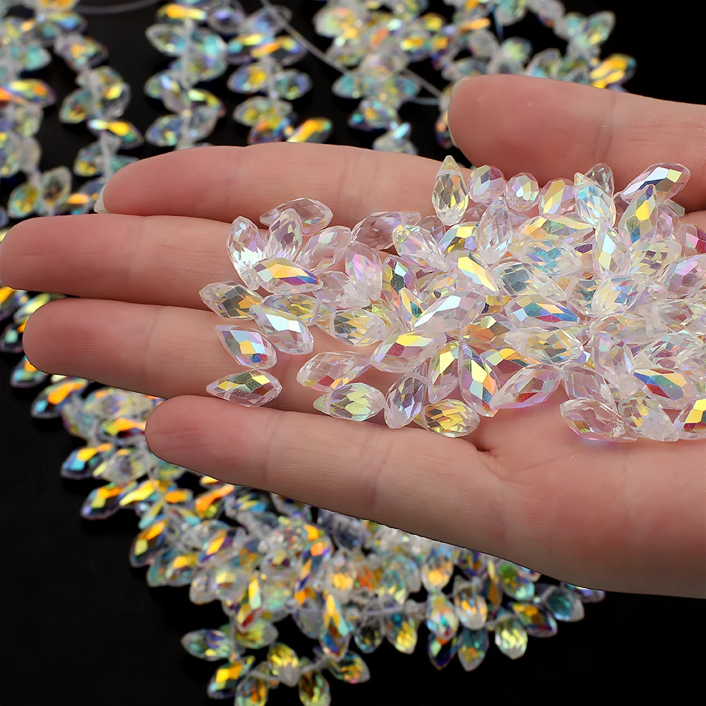 

95Pcs/Lot 6x12mm Rainbow Color Crystal Glass Water Drop Pendants Beads Pear Shape for DIY Making Necklace Bracelets Accessories