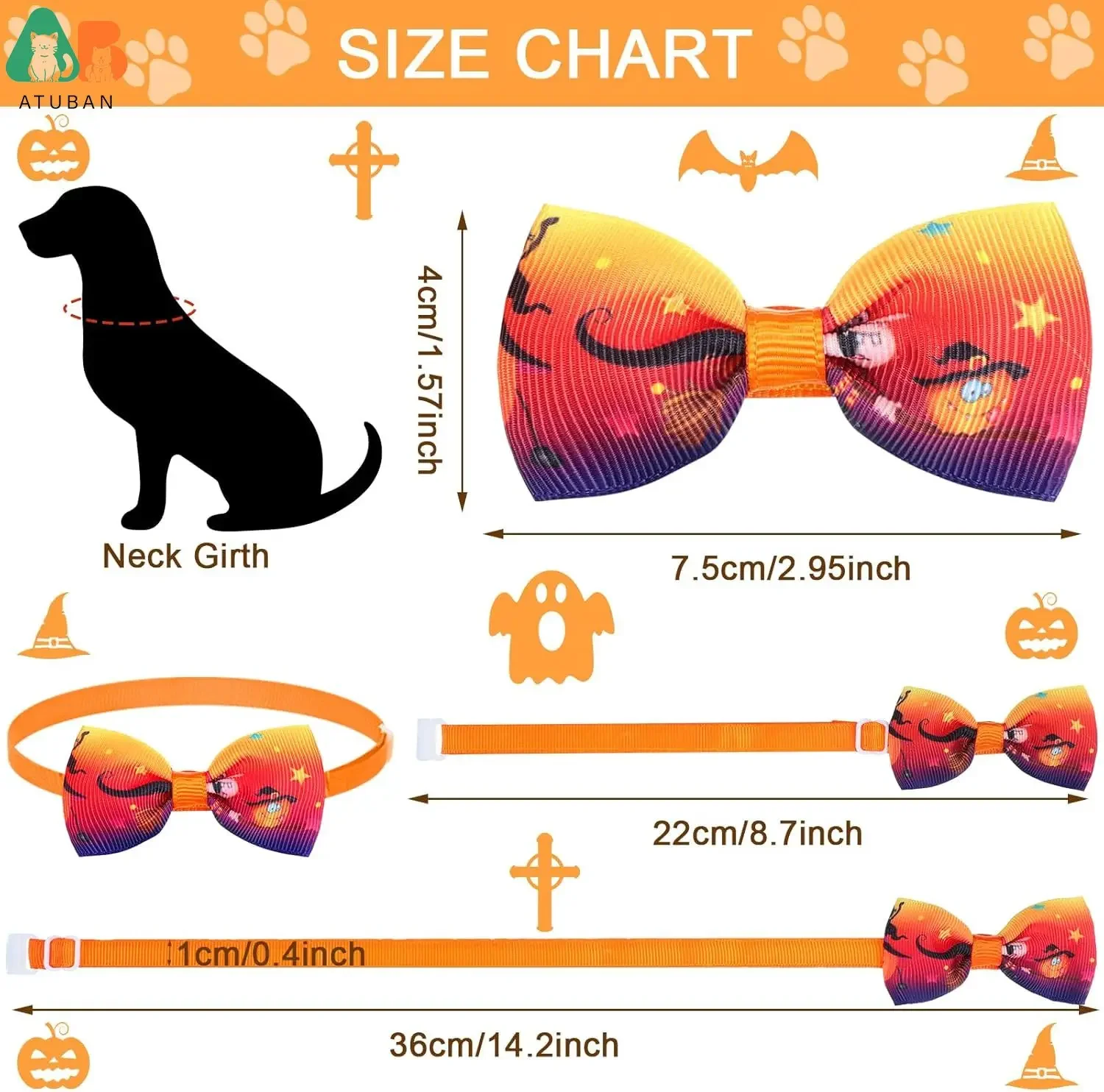 32 Pcs Halloween Dog Bow Ties for Dogs Halloween Dog Collars Adjustable Dog Bow Ties Neckties Pumpkin Ghost Pet Bowtie Collar