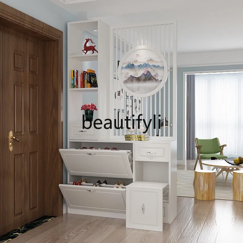 Modern simple screen partition cabinet living room dining room new Chinese entrance integrated tipping bucket shoe cabinet