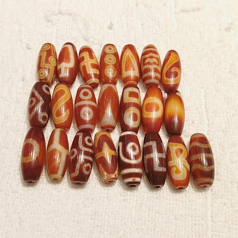 Xizang Agate Dzi Red Meat Tiger Tooth Treasure Bottle Tortoise shell and other Totem Beads Necklace Pendant DIY Accessories