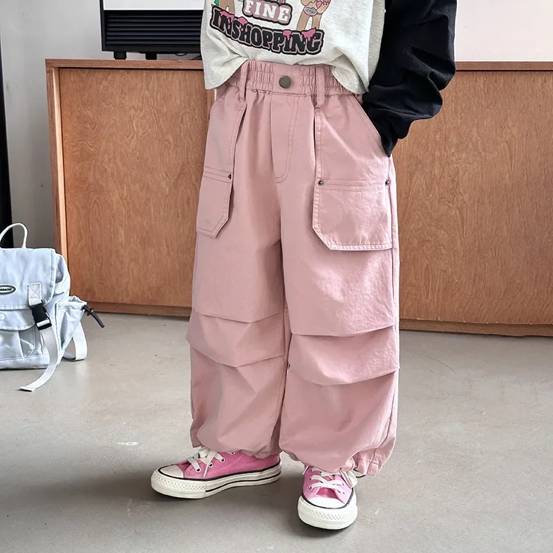 Trousers Spring and Autumn Korean Fashionable Boys and Girls Casual Handsome Wrinkled Pocket Cargo Pants Trendy