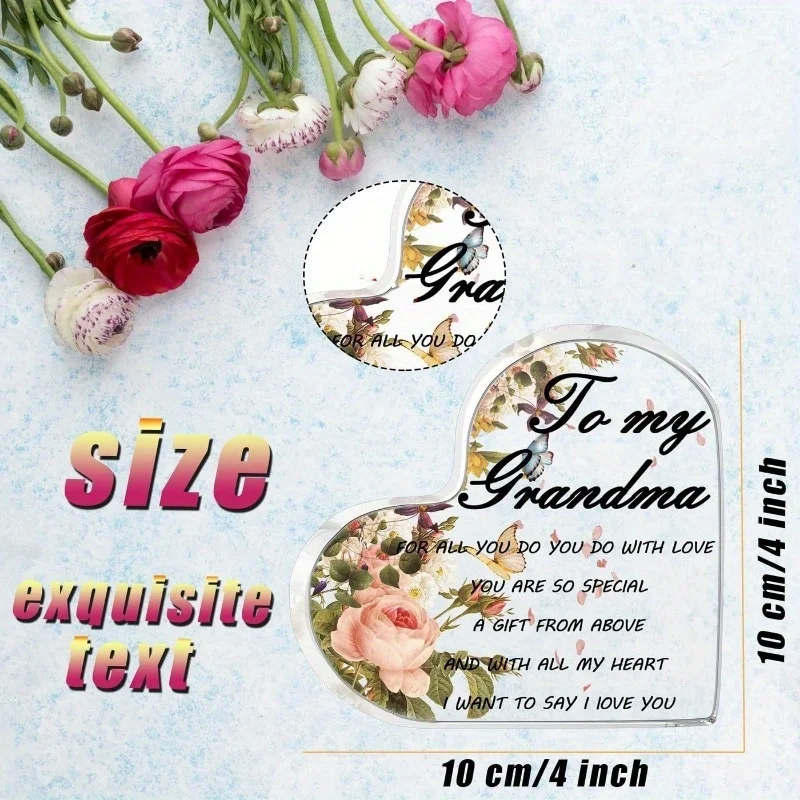 Heart Shaped Acrylic Plaque Grandma Gift from Grandchildren for Christmas Birthday Present for Elderly Women