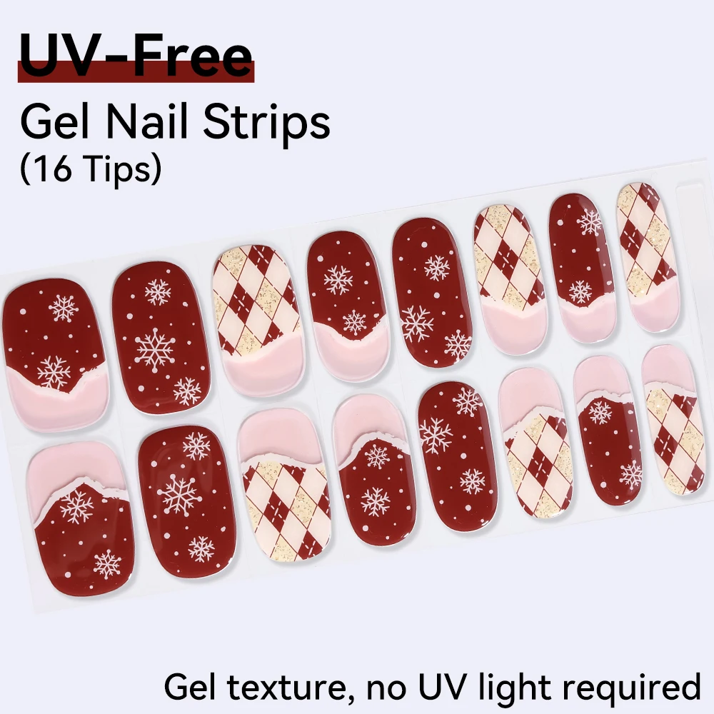 Gel Nail Stickers UV Cured-free Long-Lasting Color Nail Strips Patch Slider Sticker Full Cover Decal Nail Manicure Patch 16Tips
