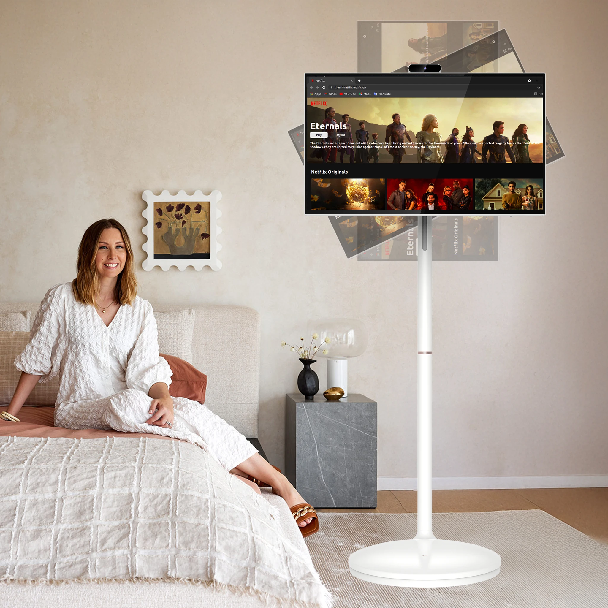 

32 Inch Portable Smart TV Android 13 4K HDR LED RV Camping Home Entertainment TV White 8+128GB Built-in Battery HD Television