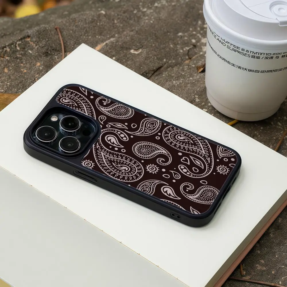 Bandana Paisley Phone Case  For IPhone 16 15 14 13 12Plus Pro Max Case Advanced carbon fiber black frame acrylic case