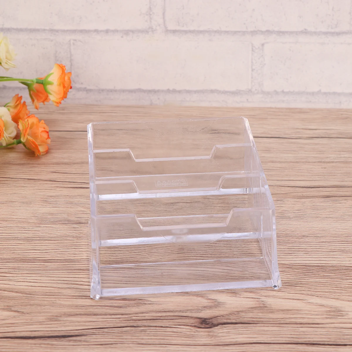 

Three Slot Acrylic Table Storage Box Functional Business Case for Office Stationery Name Holder Desktop Organization