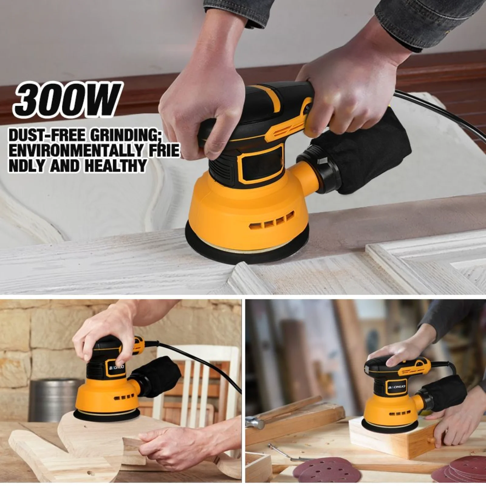 

300W Electric Eccentric Sander 6 Gears Speed Adjustment 5 Inch 125mm Wood Sanding Processing Car Polishing Machine With Dust Box