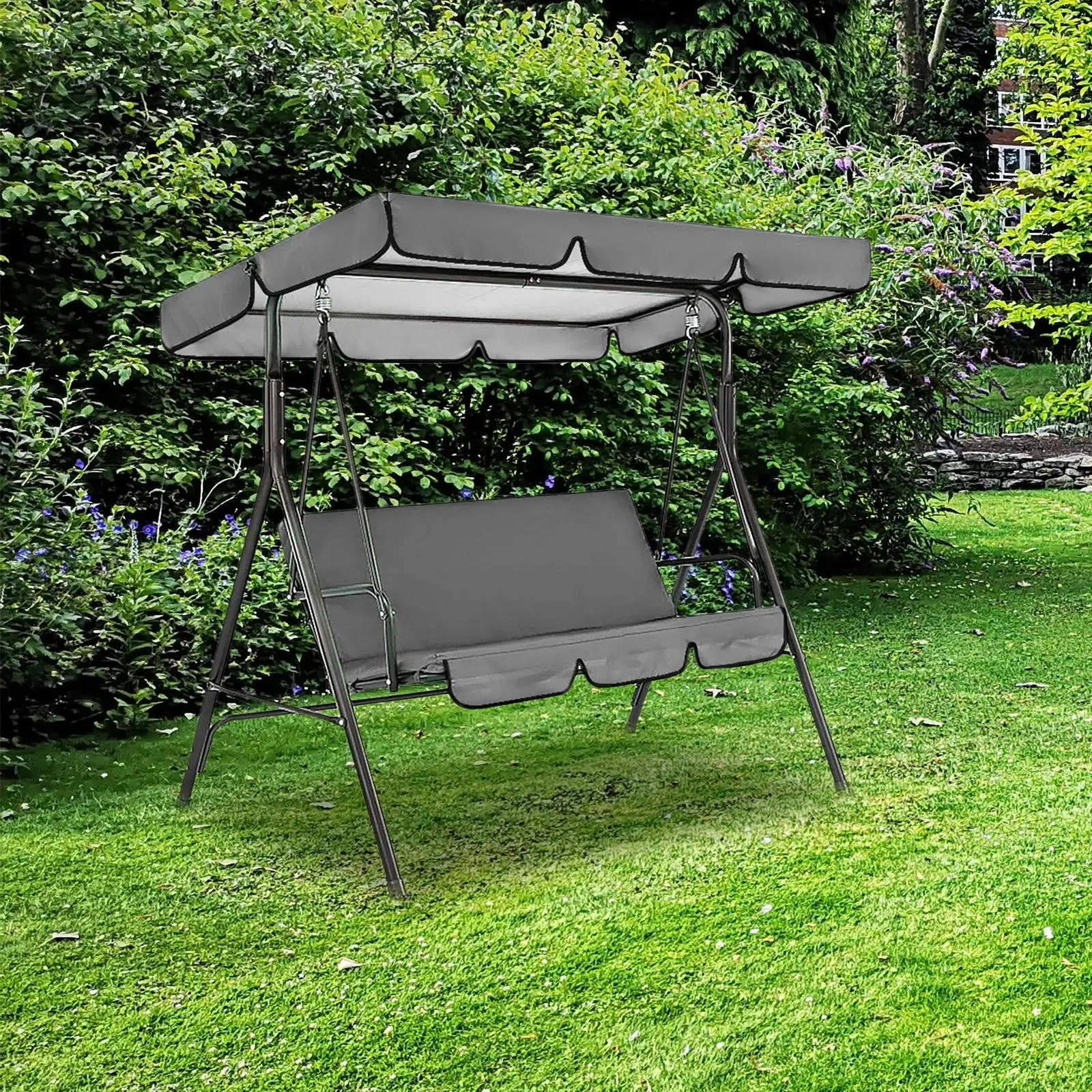 Patio Swing Canopy Rainproof with Swing Cushion Cover Windproof 3 Seater Garden Swing Seat Canopy Cover for Outdoor Furniture