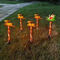 2025 Solar Powered Christmas Santa Sleigh and Reindeer Lawn Stake Decoration Set Oudoor Festive LED Lights Garden Wedding 811