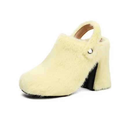 

Original Design Plush Shoes Women Luxury Thick Sole High Heels Purple Blue Yellow Black New Women's Party Stirrup Shoes 36-45