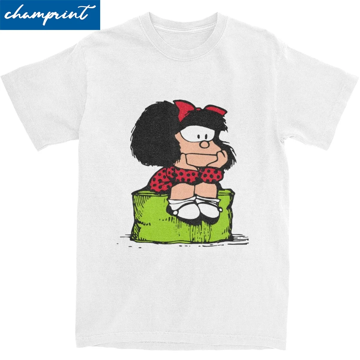 Men Women's Mafalda Sad Thinking T Shirts Quino Argentina Cartoon Cotton Clothing Casual Round Neck Tees Graphic Printed T-Shirt