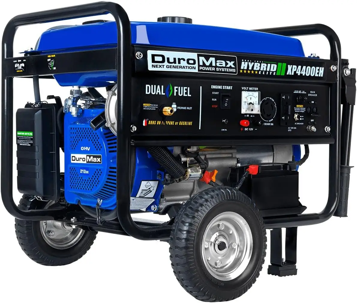 DuroMax XP4400EH Dual Fuel Portable Generator-4400 Watt Gas or Propane Powered Electric Start-Camping & RV Ready, 50 State