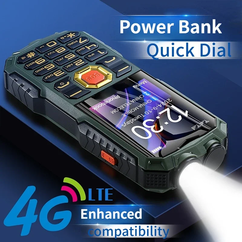 Affordable 2G Rugged SeniorPhone Large Battery Durable Large Buttons SOS Call Long Standby Speed Dial Dual Flashlights Powerbank