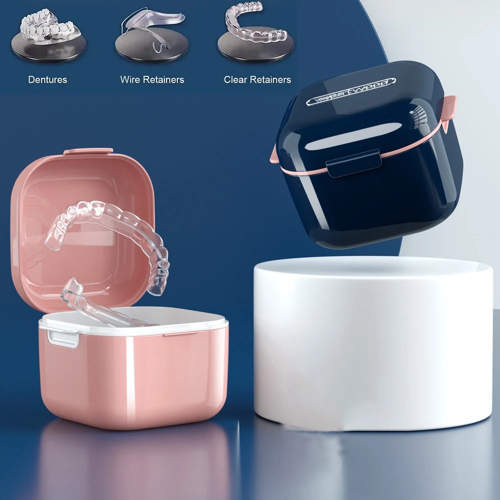

1PCS Retainer Case, Retainer Cleaner Case, Denture Bath with Drain Tray for Denture Bridges, Partial Dentures, Traditional Brace