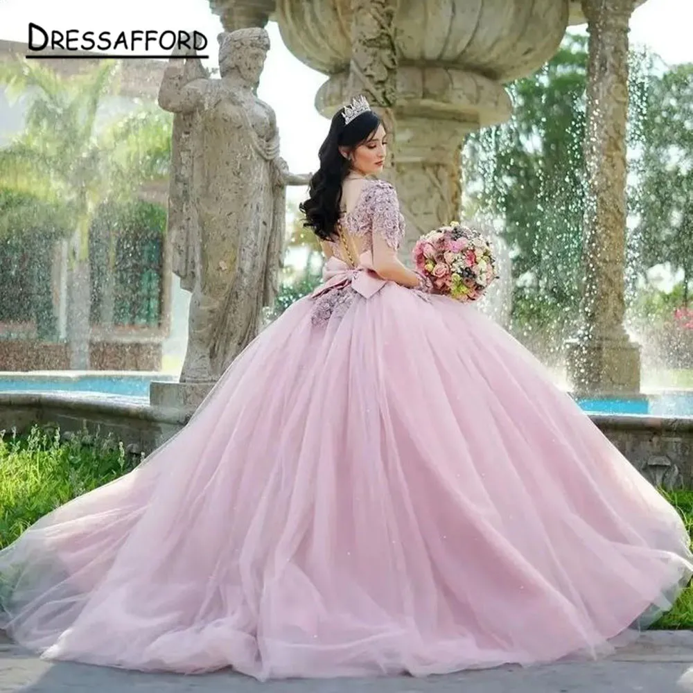 

2022 Pink Cinderella Ball Gown Quinceanera Dresses Beading Applique Party Gowns Vestido De Festa Sweet 16 Dress