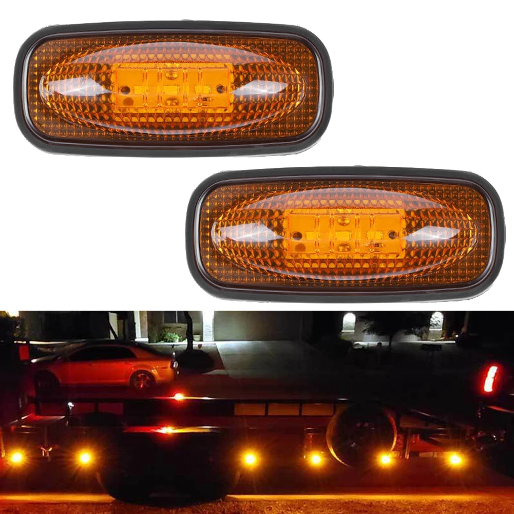 2PCS Side Marker Lights Signal Lamp White 12V-24V 2 Wires Dust Resistant IP67 86*38*22mm ABS LED Side Marker Lights