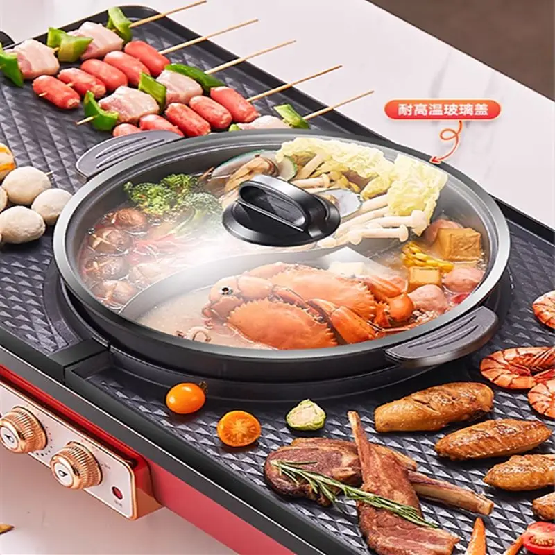 Hot pot barbecue integrated pot two-in-one large-capacity household electric oven multi-functional barbecue machine rinse roast