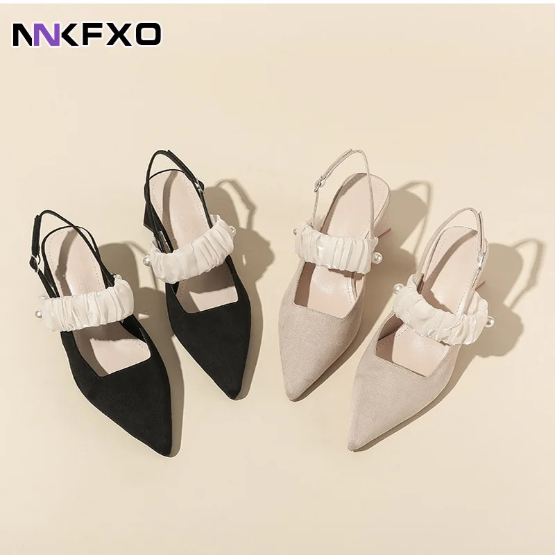 

Black High Heels Female 2023 Summer New Outwear Shallow Mouth French Pointed Commuter Thick Heel Sandals Female