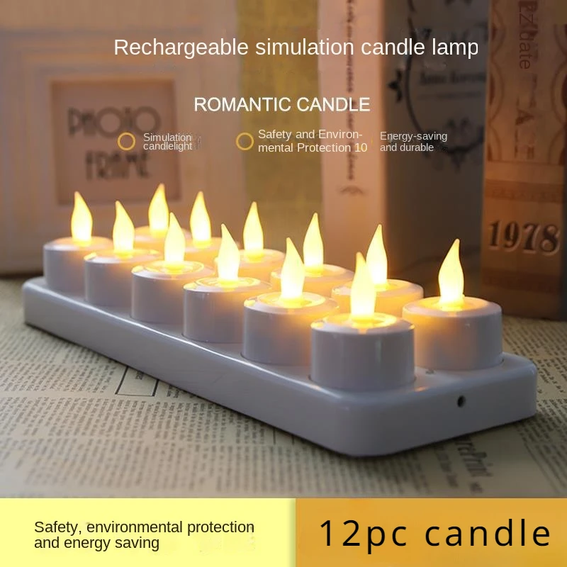 

12pcs Rechargeable Led Candle Flameless Tea Wax Electric Lamp Wax-free Confession Marriage Proposal Decoration Simulation Circle