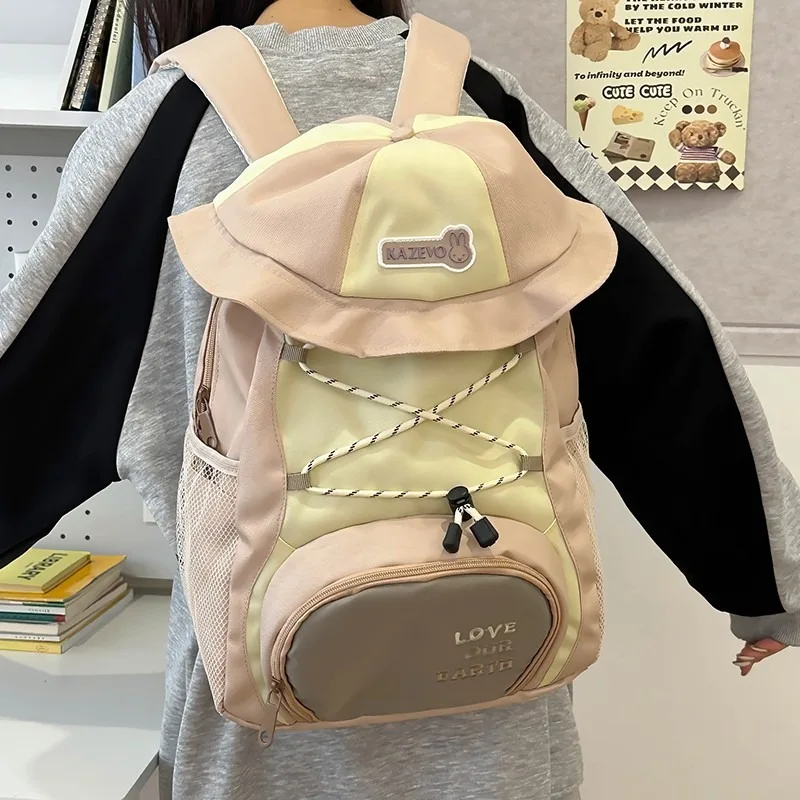 Sac à Dos en Toile avec Fermeture Éclair Patchwork, avec Poignée Souple, Grande Capacité, Décontracté, Polyvalent, en Résine, pour Étudiant, Nouvelle Collection Été 2024