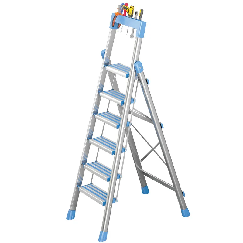 YJQ Home Herringbone Ladder Aluminum Alloy Stepping Indoor Multifunctional Thickened Folding Single-Side Stainless Steel Ladder
