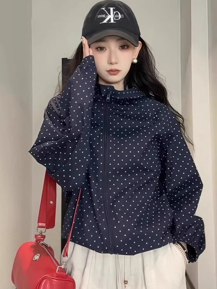Polka Dot Hooded Stormtrooper Jacket Sunscreen Jacket for Women 2025 New Popular Style Age reducing Sunscreen Loose Top
