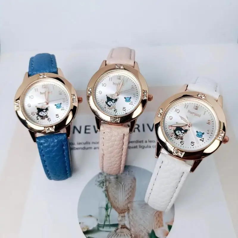 

Anime Sanrio Hello Kitty Watch Cinnamoroll Kuromi Melody Cartoon Rose Gold Diamond Belt Watch Women Quartz Watch Birthday Gifts