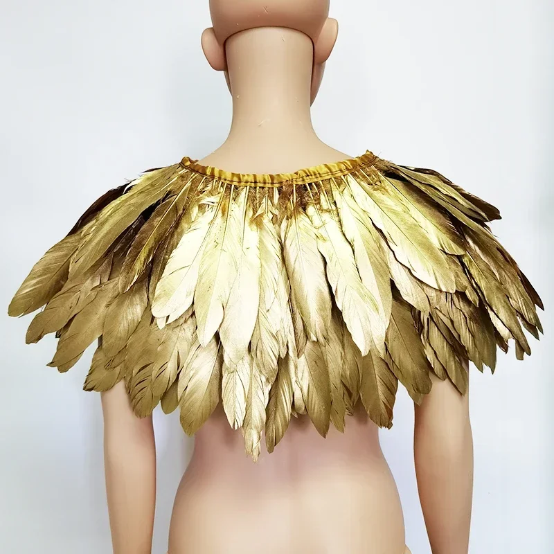 Gótico vitoriano encolher xales dourado colar falso pena de ganso ombro envoltório capa fita guarnições cosplay festa mn1