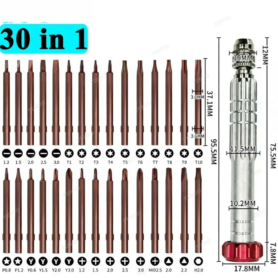 30 in 1 Magnetic Precision Screwdriver Set, S2 Steel Bits, Phone Watch Glasses Repair Tool Kit for iPhone Android