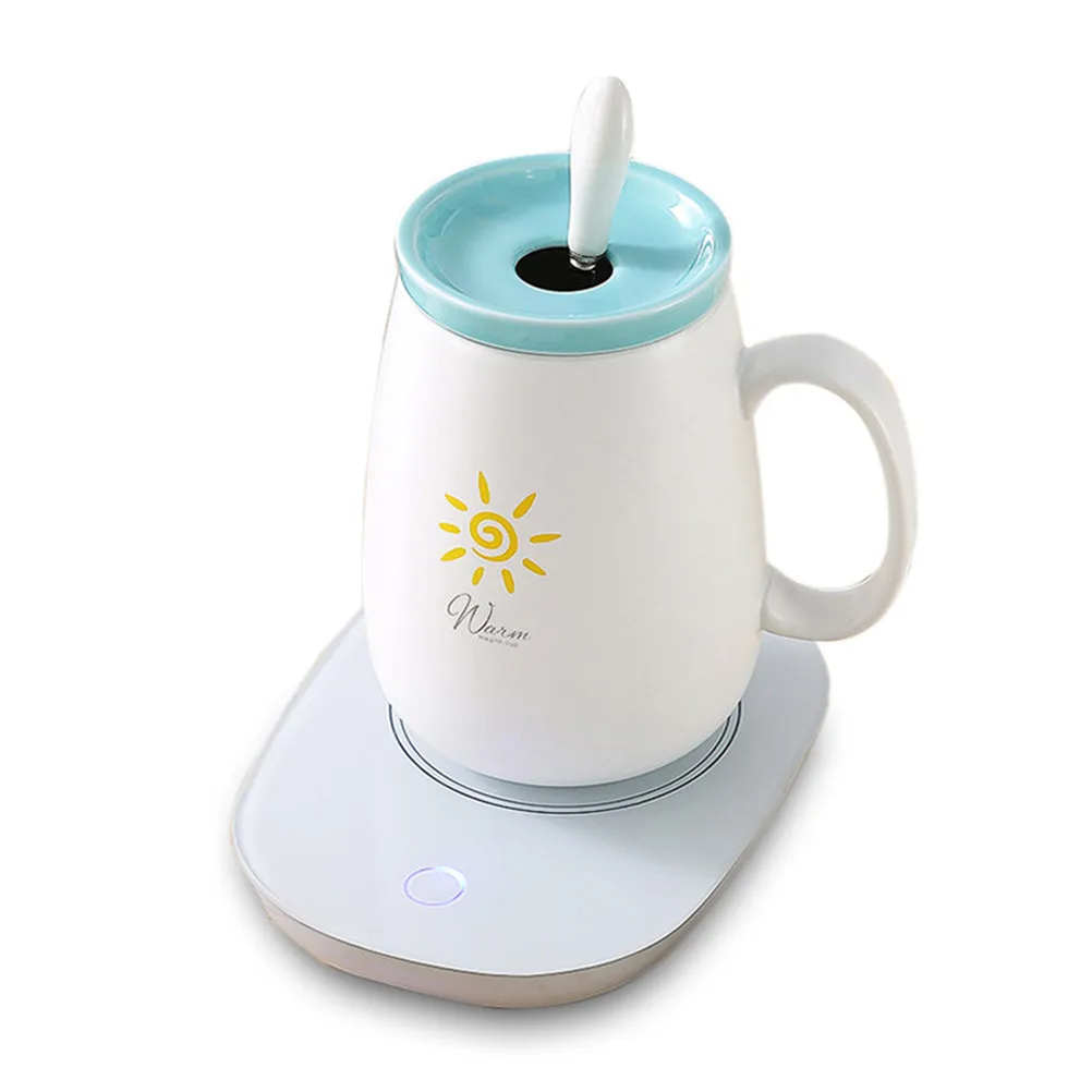 USB Electric Mug Warmer 55 Degree Heating Coaster with Tempered Glass Pressure Sensor for Milk Coffee Tea