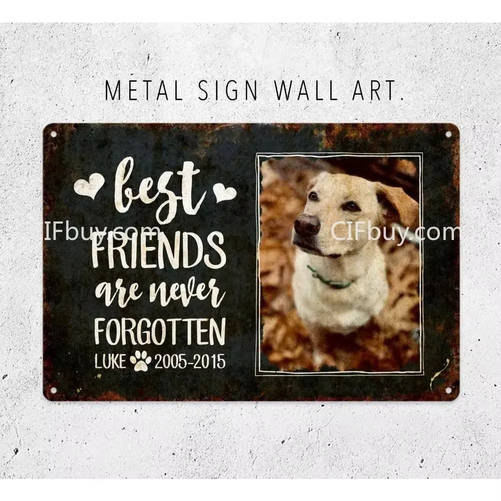 CIFbuy Personalized Pet Memorial 2D Flat Vintage Metal Sign, Custom Dog Photo Name Year Wall Decor Gift Only
