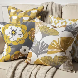 Yellow gray geometric pattern petal linen pillowcase sofa cushion cover home decoration can be customized for you 40x40 45x45