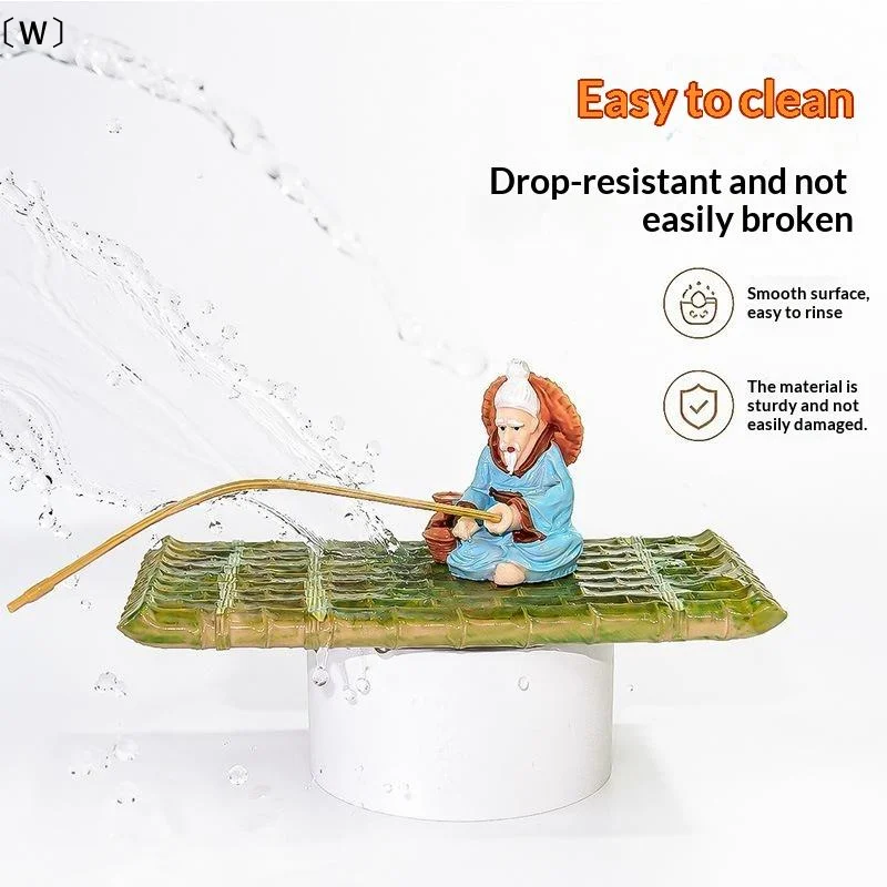 〔W〕1 Set Feeding Platform Floating Bamboo Raft Fishing Ornament For Miniature Landscape Decoration Garden Statue Outdoor Decor