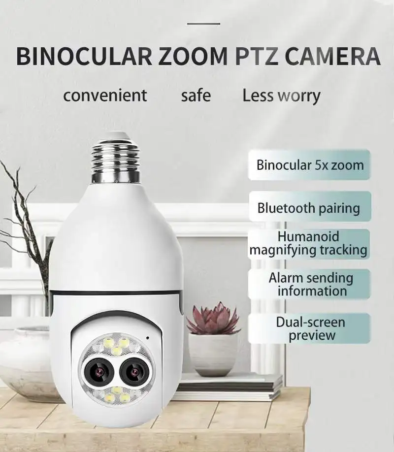 

2MP 1080P iCsee APP Bluetooth 5X Zoom Dual Lens E27 Full Color Wireless PTZ IP Dome Camera Intercom Security CCTV Baby Monitor