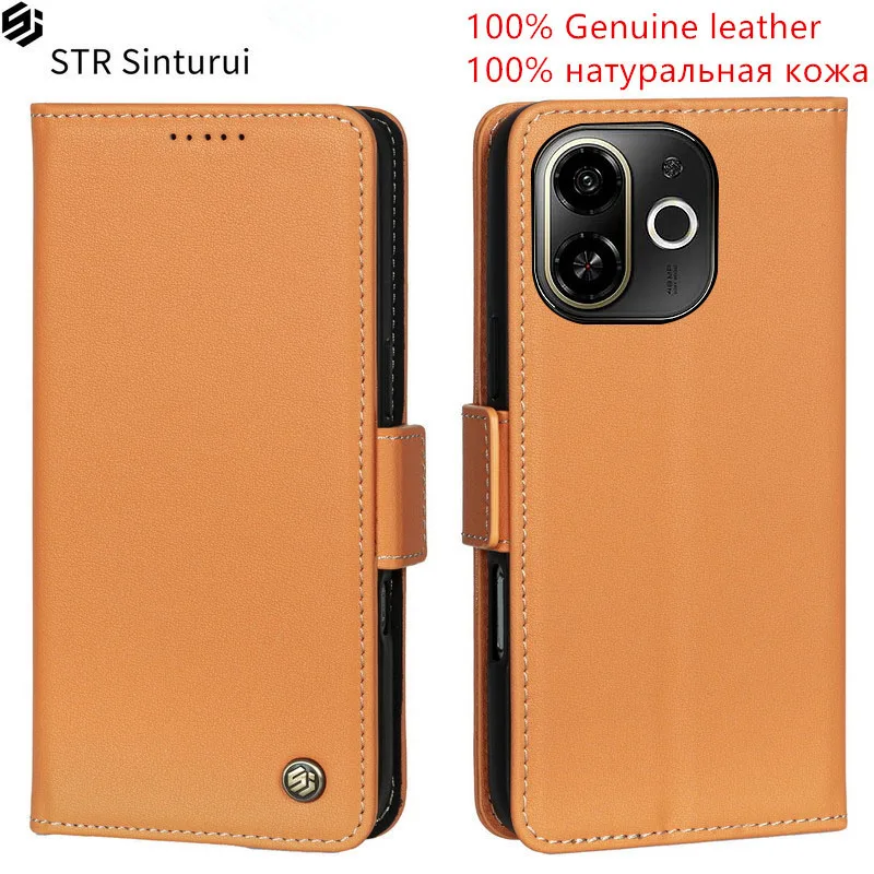 

STR 100% Genuine Nappa grain leather card Slot Wallet Cover For Tecno Pop 9 5G 6 Go 7 Pro 8 Flip shockproof phone Case