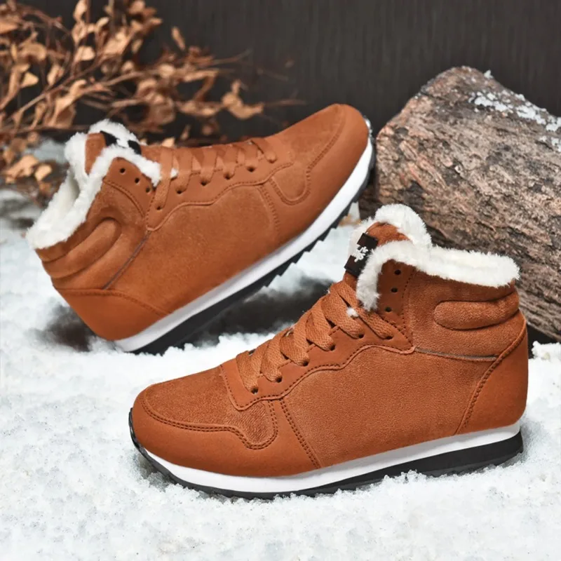 Winter Snow Boots Men Plush Warm Women Boots Suede Leather Ankle Boot Comfortable Light Couple Waterproof Sneakers Big Size 48