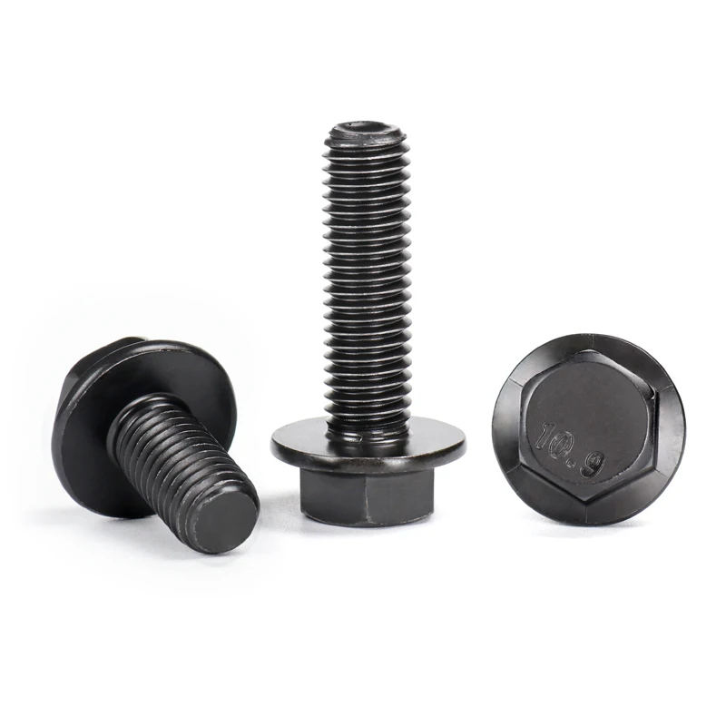 M6 M8 M10 M12 M16 Hexagon Head Flange Cap Screws Hex Washer Head Bolts Hex Flange Screw Grade 10.9 Steel Black