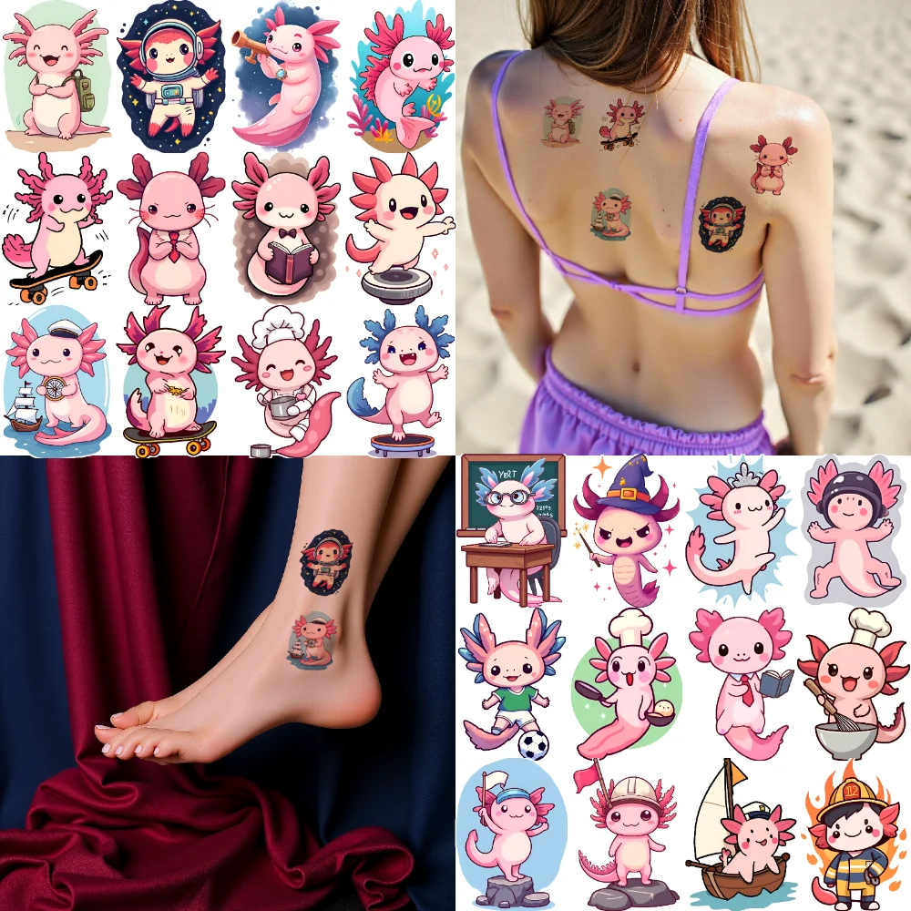 54pcs Temporary Tattoo Cute Axolotl Temporary Tattoo Stickers Cartoon Axolotl Cartoon For Shoulders