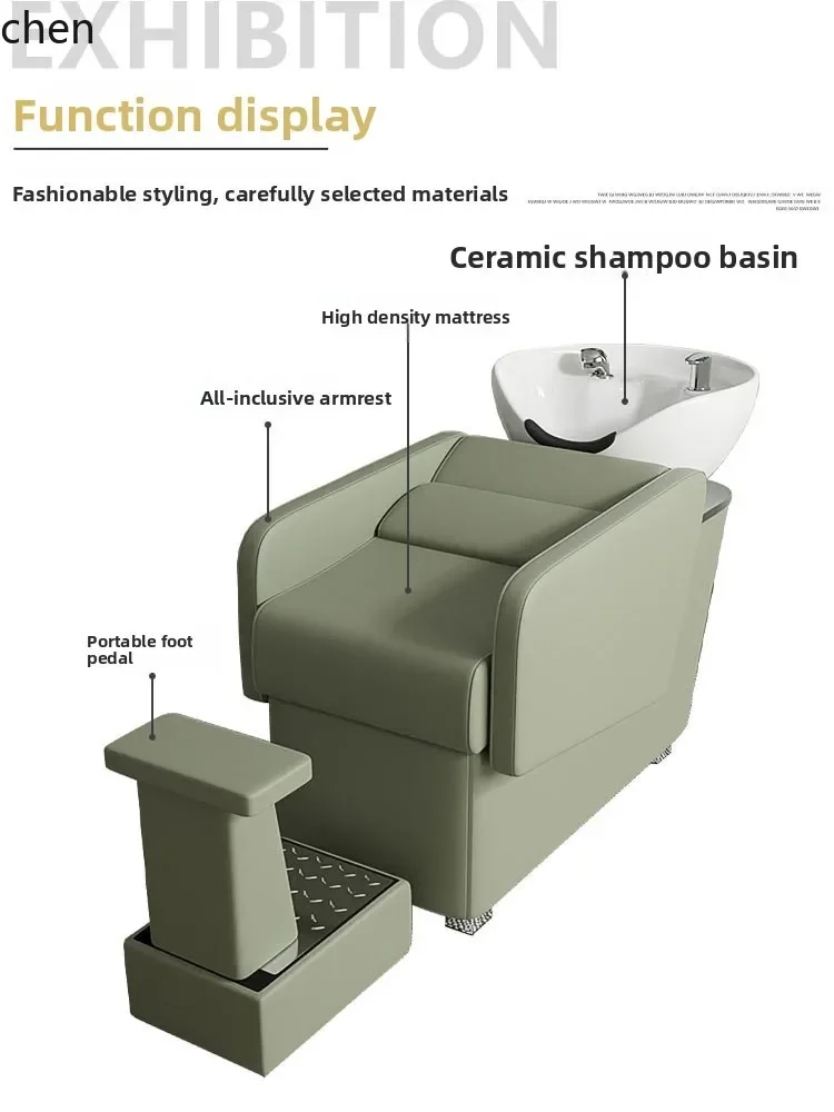 DSA Hair Salon Semi-Reclining Shampoo Bed Barber Shop Deep Ceramic Basin 2