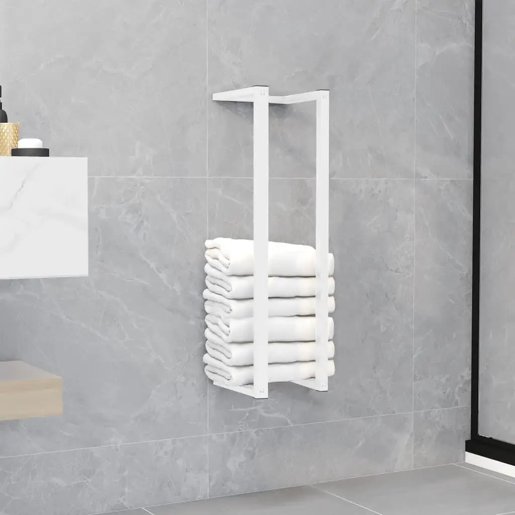 12.5x12.5x60 cm White Steel Towel Rack - Space-Saving Bathroom Organizer