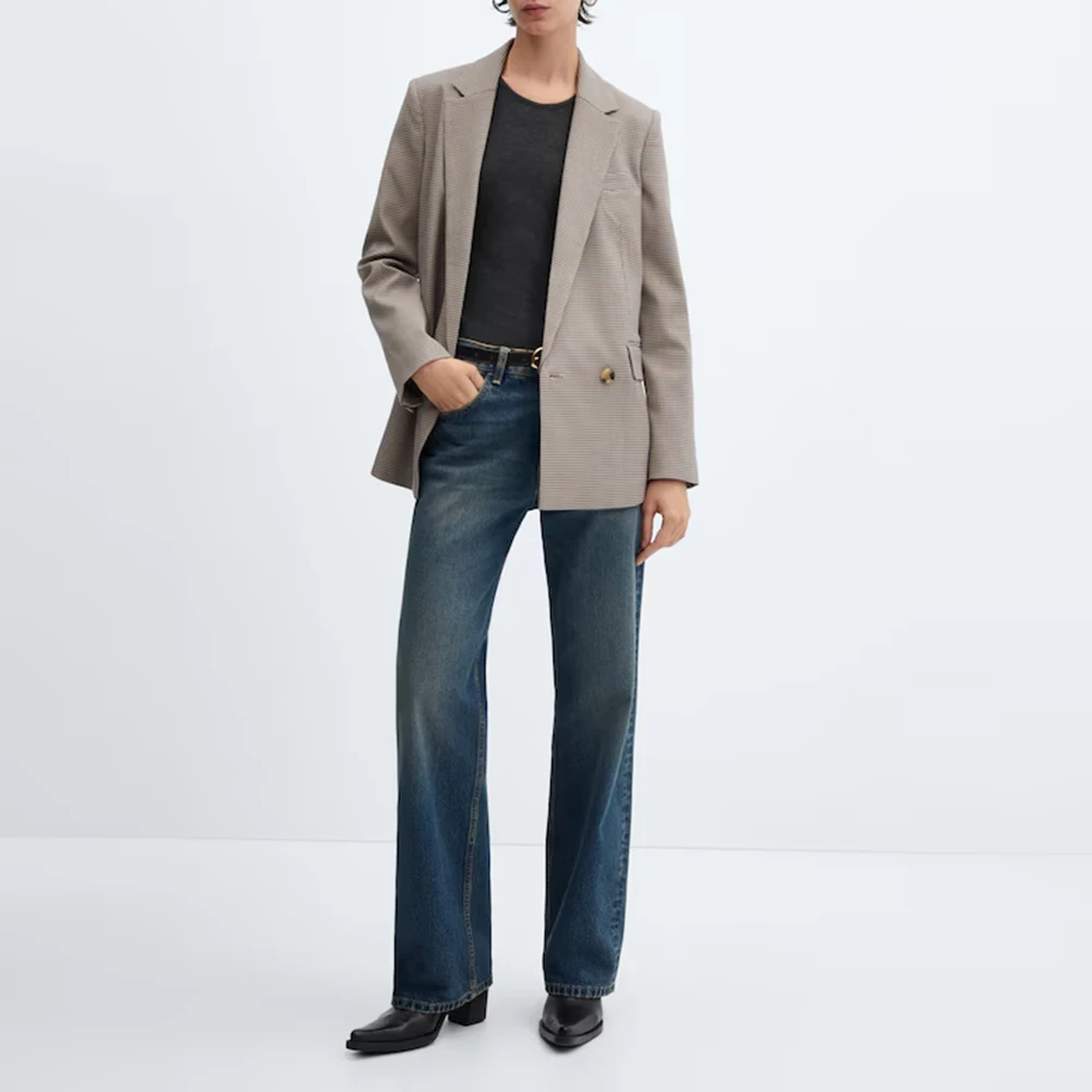 

High Quality Plaid Women Suit Blazer Double Breasted Notch Lapel Short Slim Coat Classic Office Banquet 1 Piece Female Clothing