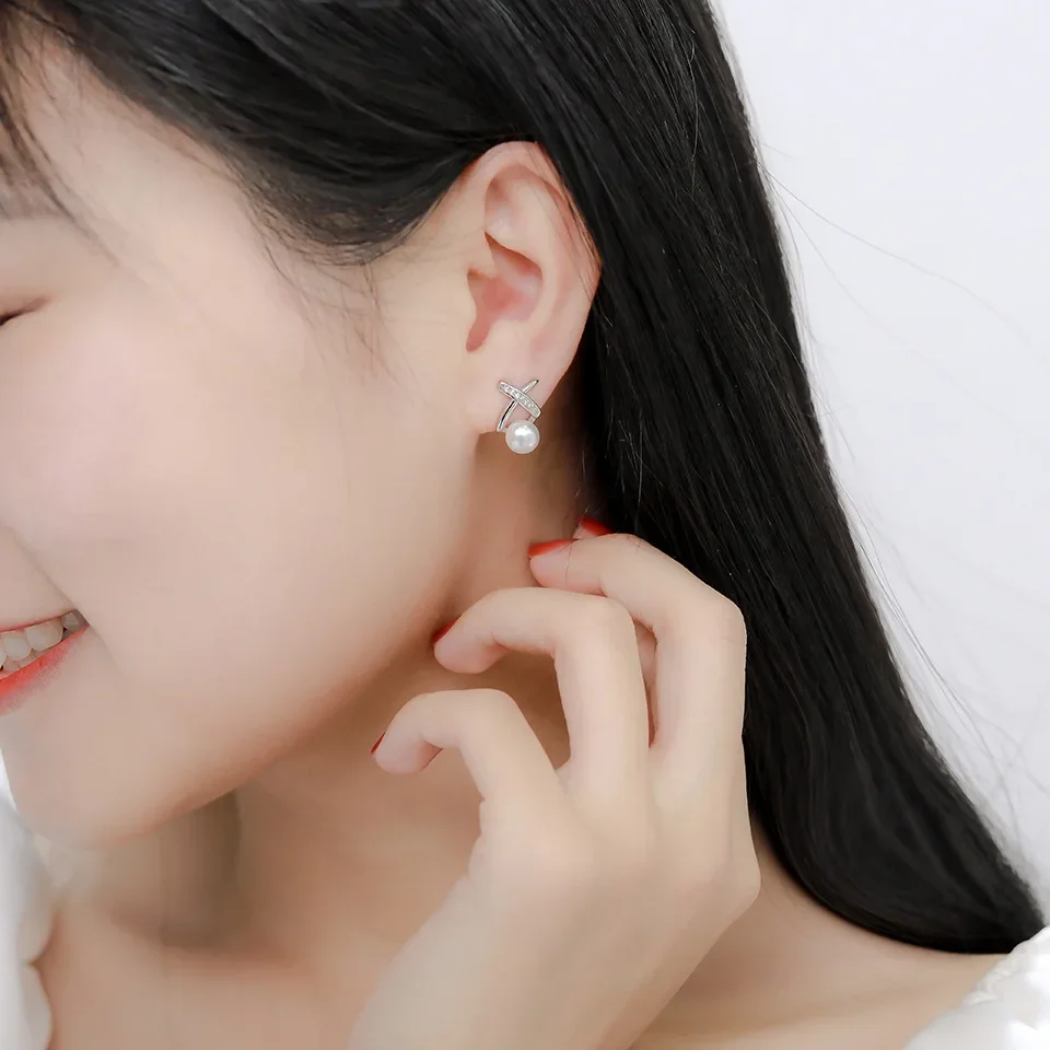 

Dainashi 6-7mm Natural Freshwater Pearl Stud Earrings for Women Cross X Letters Zircon Stud Earrings 2025 New In Wholesale